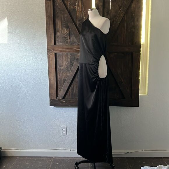 NWT PRETTYGARDEN  One Shoulder Satin Slit High Long Cocktail Wedding Guest Dress - Picture 4 of 12